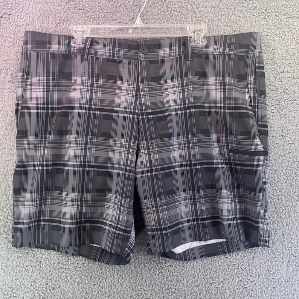 The North Face Swim Trunks Mens Size 40 Plaid Drawstring Gray Blue Polyester